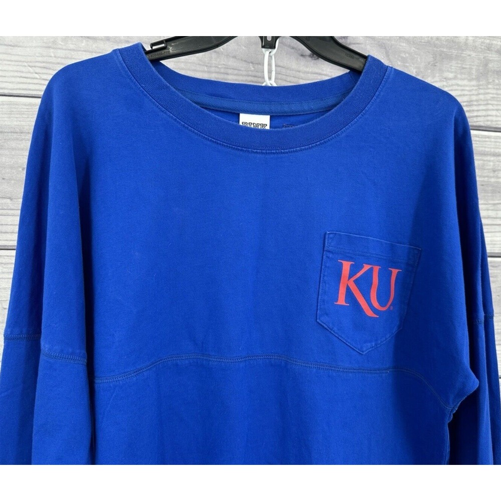 PINK / 5TH & OCEAN KANSAS JAYHAWKS LONG SLEEVE TOP Size Medium BLUE/RED SEQUINS - Picture 3 of 6